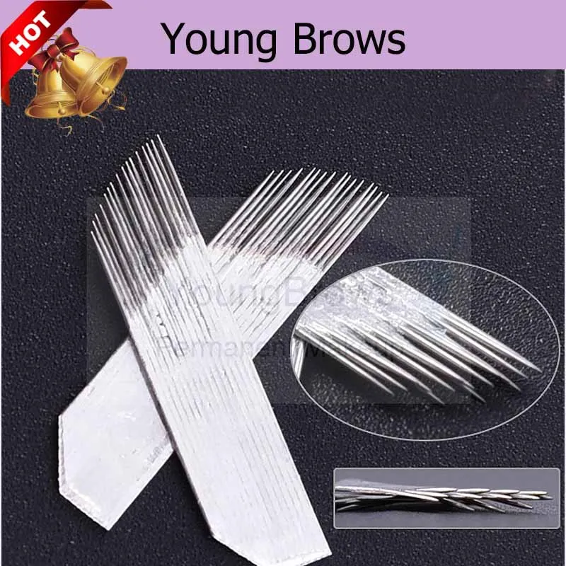 3 Rows 16 Pins Microblading Brows &ampHena Lash No Cover Needles for Shadows Permanent Makeup | Красота и здоровье