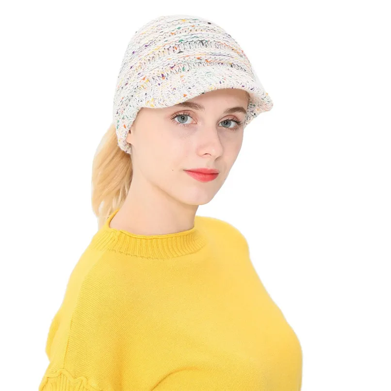 Caps Women Girl's Winter Warm Knit Thicken Hat Wool Snow Ski Caps with Visor New Design Hot Sale Gorras Mujer 30SP2722