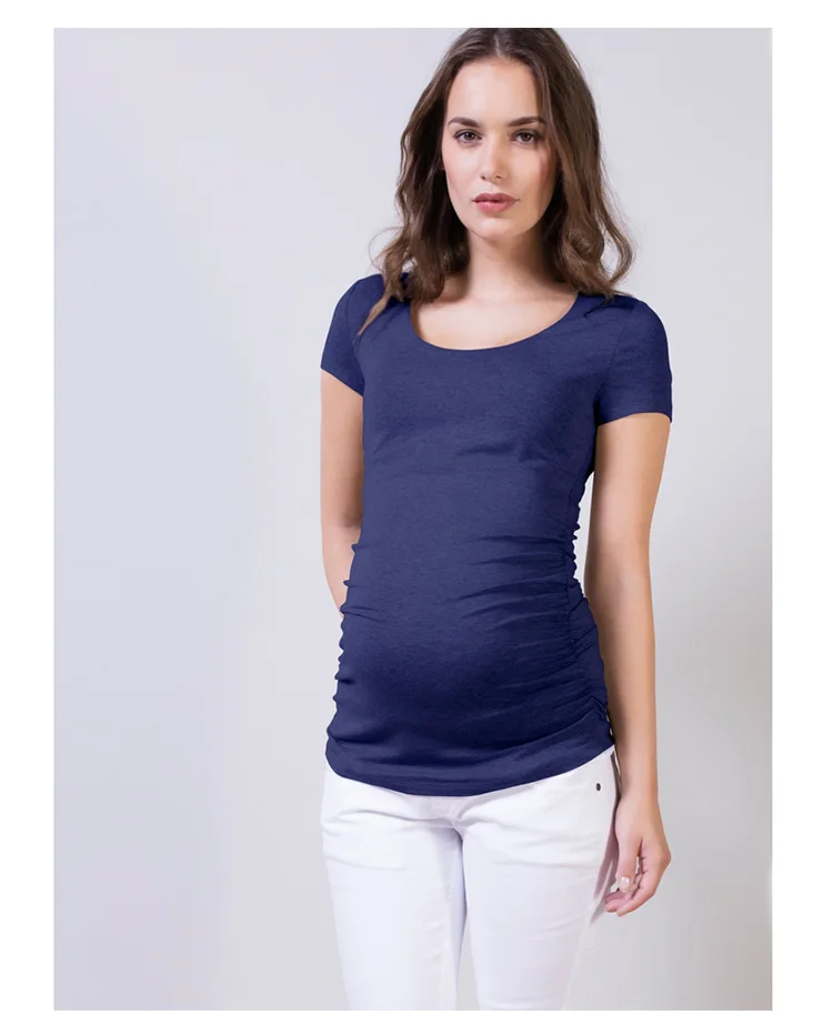 Летние шорты с длинными рукавами Обёрточная бумага вокруг топы для беременных с круглым декольте лайкра беременных Для женщин Футболка живота поддержки Беременность майки