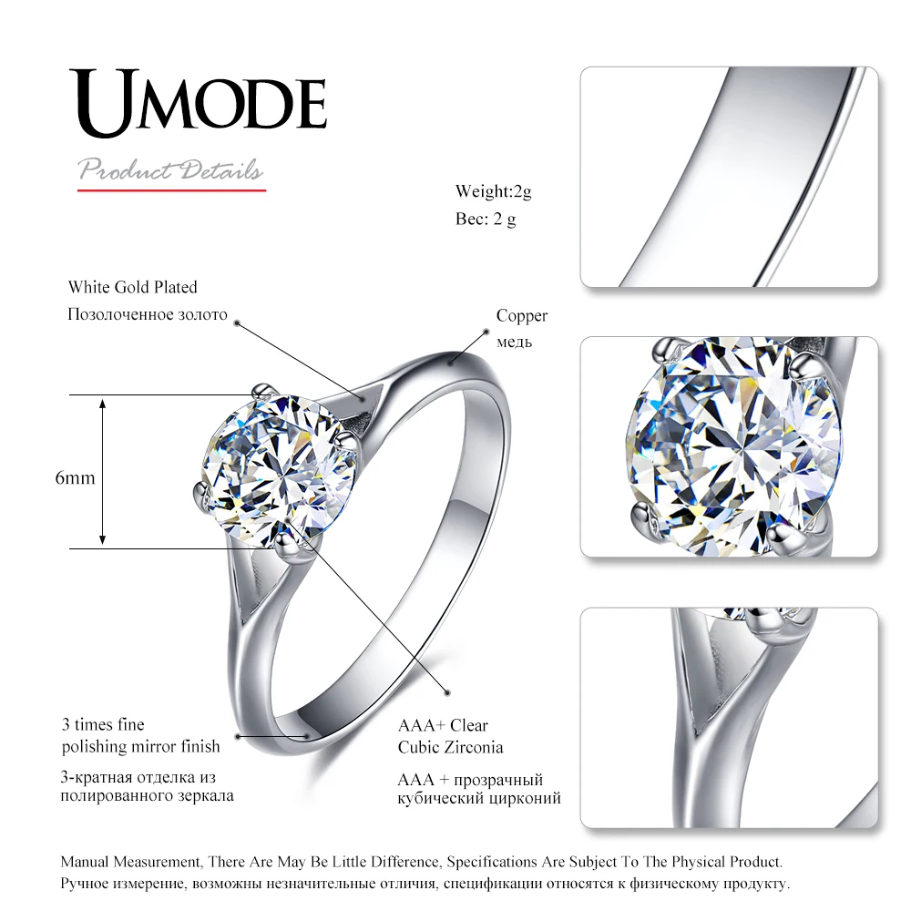 UMODE модные роскошные женские обручальные кольца 0.75ct Кристалл циркониевый камень женский свадебный подарок украшения для пальцев аксессуары UR0402