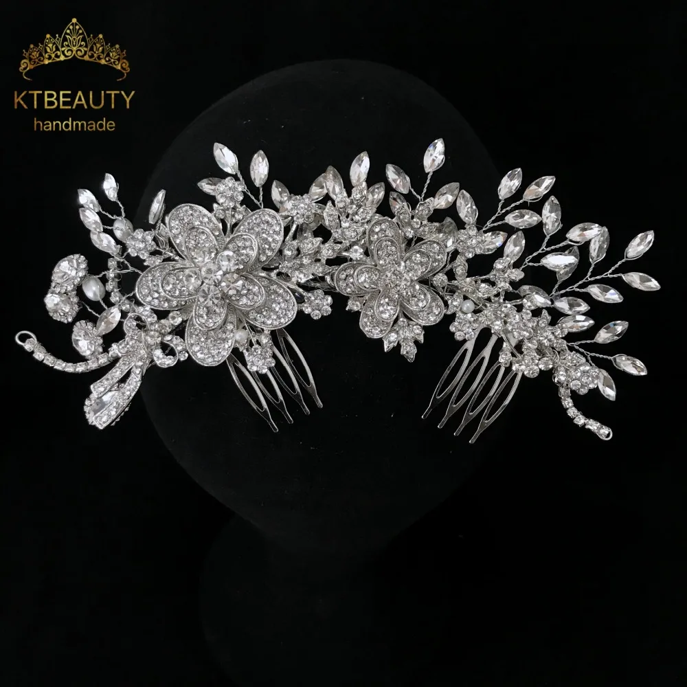 

News Rhinestone Crystal Big Tiara Silver Comb Fashion Headpieces Royal Bridal Wedding Dressing Crown Accessory Women Jewelry