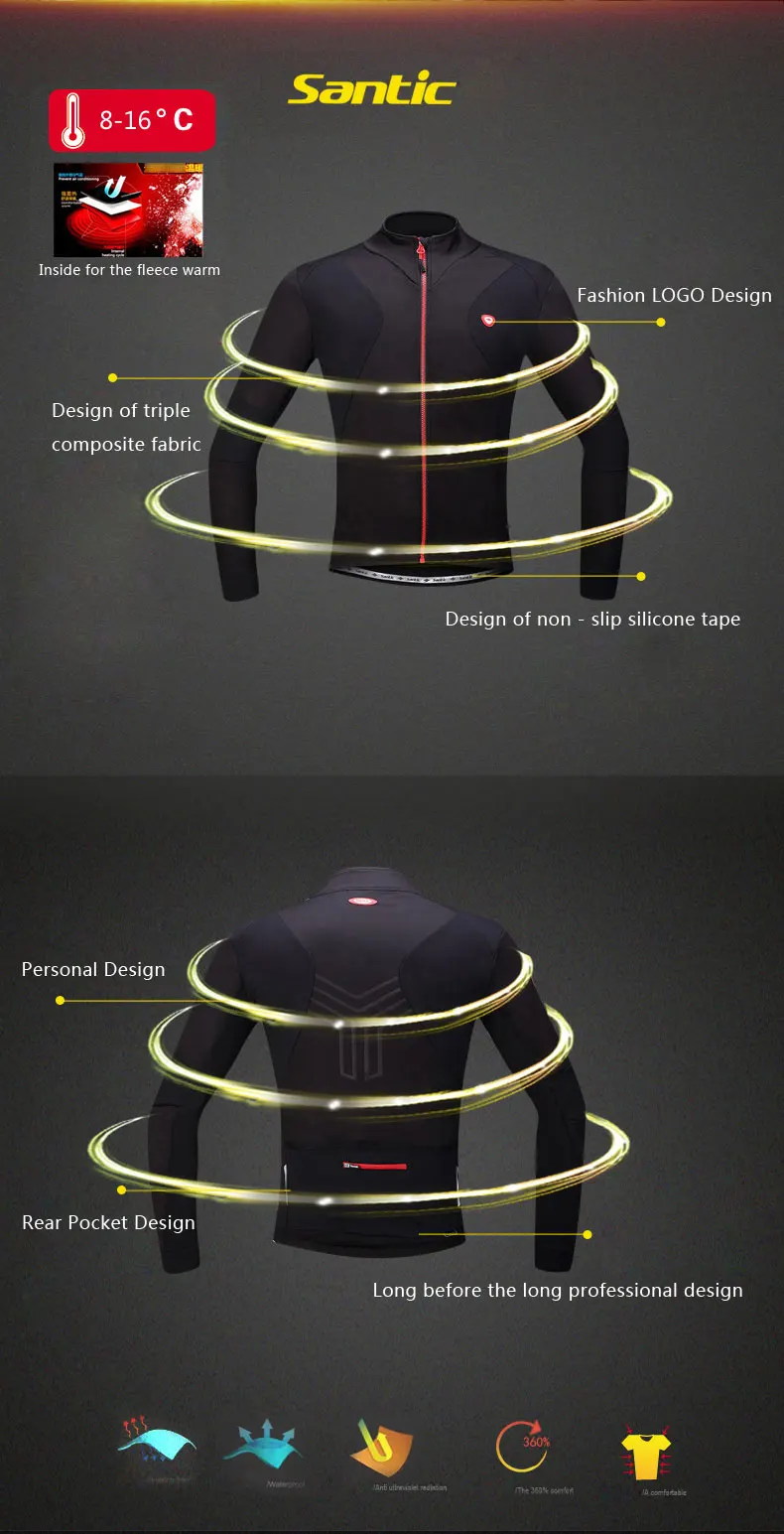 Новинка Santic Мужские дышащие майки для велоспорта зимняя Флисовая теплая куртка для горного велосипеда ветрозащитная теплая быстросохнущая велосипедная одежда