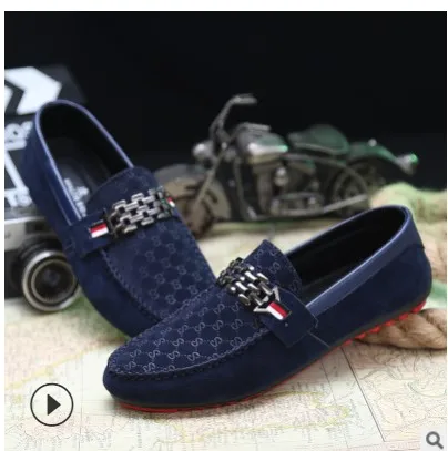 

BABEBCBD Autumn Men Black Loafer Shoes Trendy Nubuck Leather Slip-on Loafers Vintage Style Men Driving Casual Blue Flat Shoes