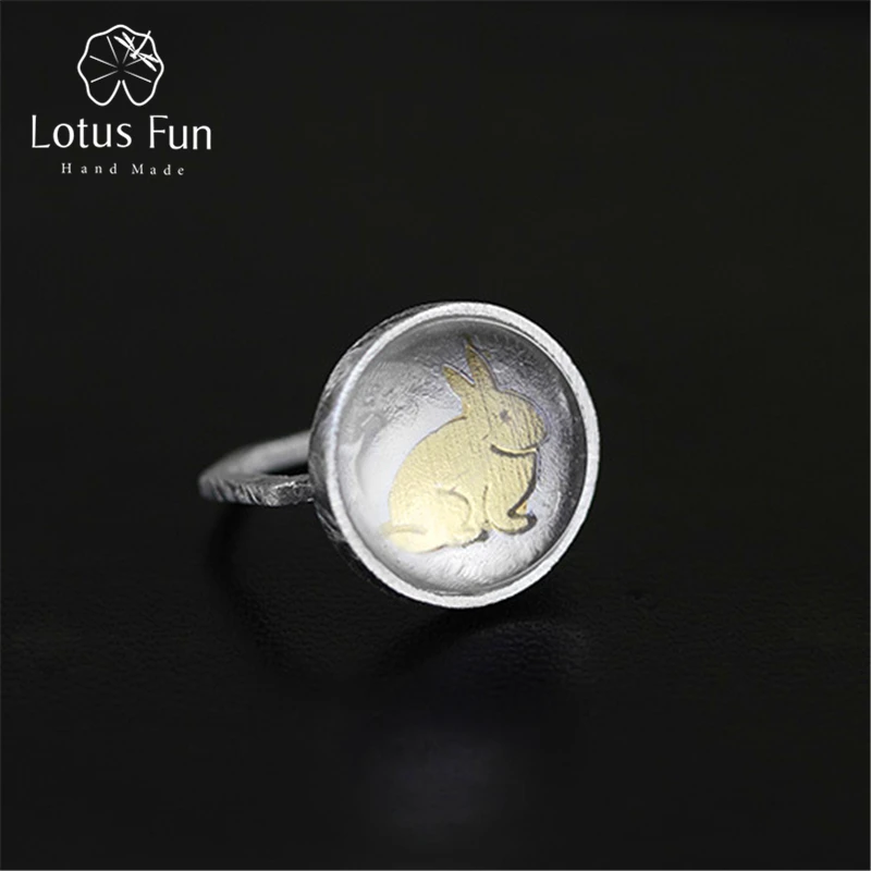 

Lotus Fun Real 925 Sterling Silver Natural Crystal Original Handmade Designer Fine Jewelry Rabbit Octagon Rings for Women Bijoux