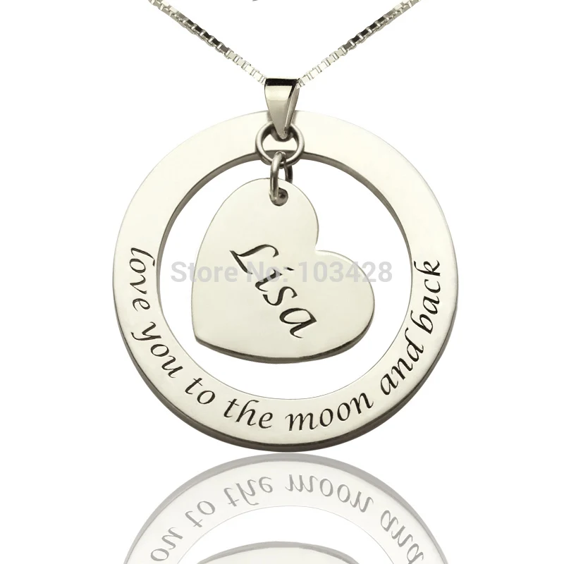 Aniversario Collar personalizado Nombre Collar de Plata Te Amo a La Luna y Volver Love Corazón