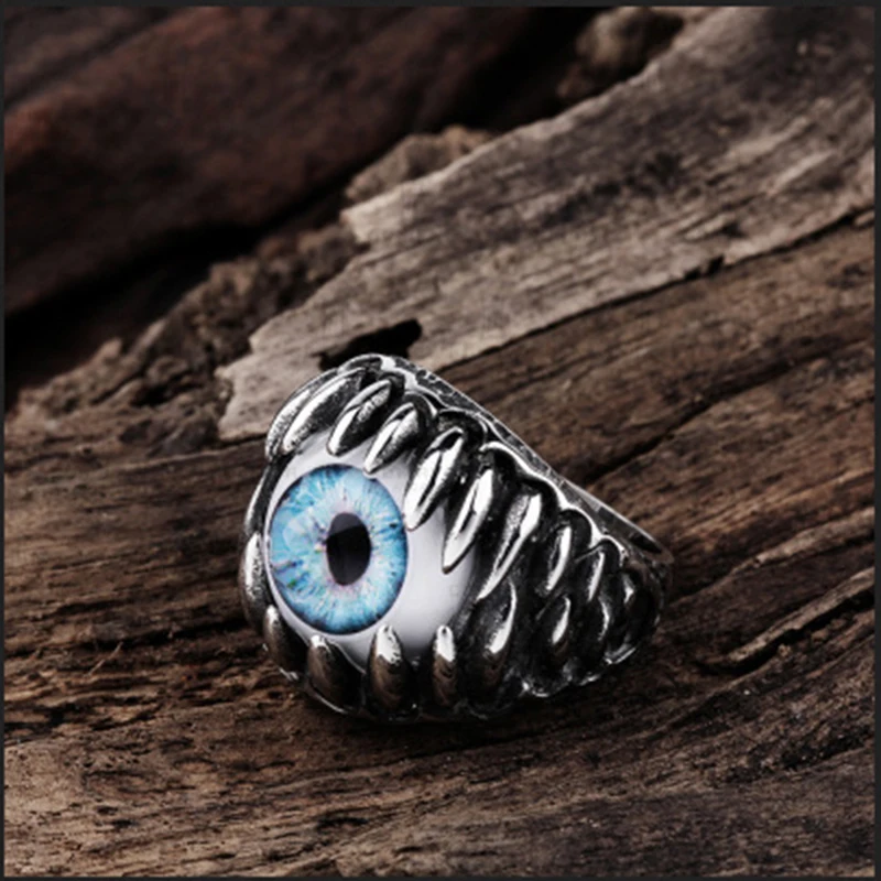 Unique Magic Lucky Jewelry Blue Eyes And Metal Teeth Shape Rings Goho