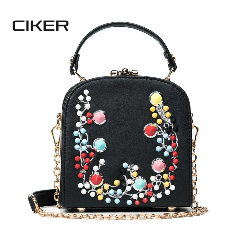 CIKER Diamond Luxury Handbags Evening Box Totes Bag Girls Wedding Party Clutch Rivet Shoulder Bag Women Crossbody Messenger Bag