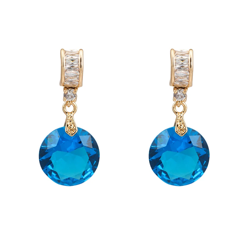 12 цветов серьги-кольца для женщин модные свадебные ювелирные украшения, серьги очаровательный круглый синий кубический цирконий красивые Pendientes E0457 - Окраска металла: gold Navy blue