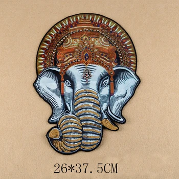 

26*37.5CM Handmade Beaded Elephant Beaded Patches For Clothes Sew On Embroidered Fabric Badges Applique DIY Apparel Accessory