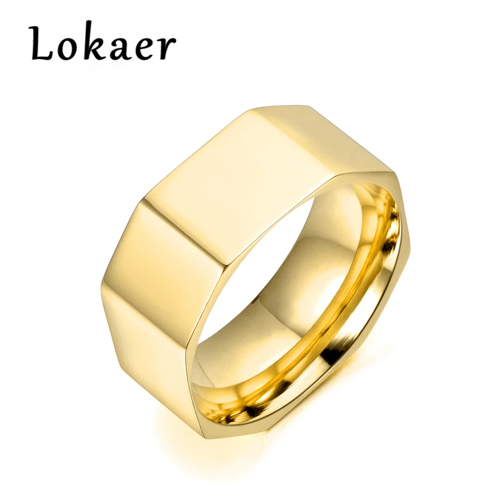 Lokaer простой кольцо из нержавеющей стали 316L золото/белый/розовое золото цвет мода широкое Свадебное обручальное кольцо кольца ювелирные изделия - Цвет основного камня: Yellow Gold Color