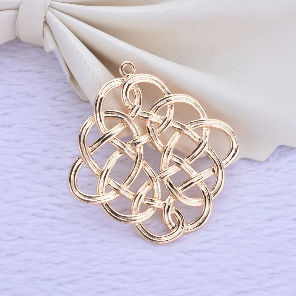 

4PCS 30.4x30.8MM 24K Champagne Gold Color Plated Brass Chinese Knot Charms Pendants for Jewelry Making Findings