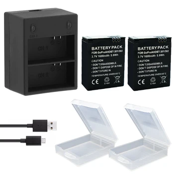 

2x 1600mAh Batteries Go pro Hero 3 Battery 3.7V AHDBT-301 Hero3 Bateria + USB Dual Charger For GoPro 3 3+ Camera accessories