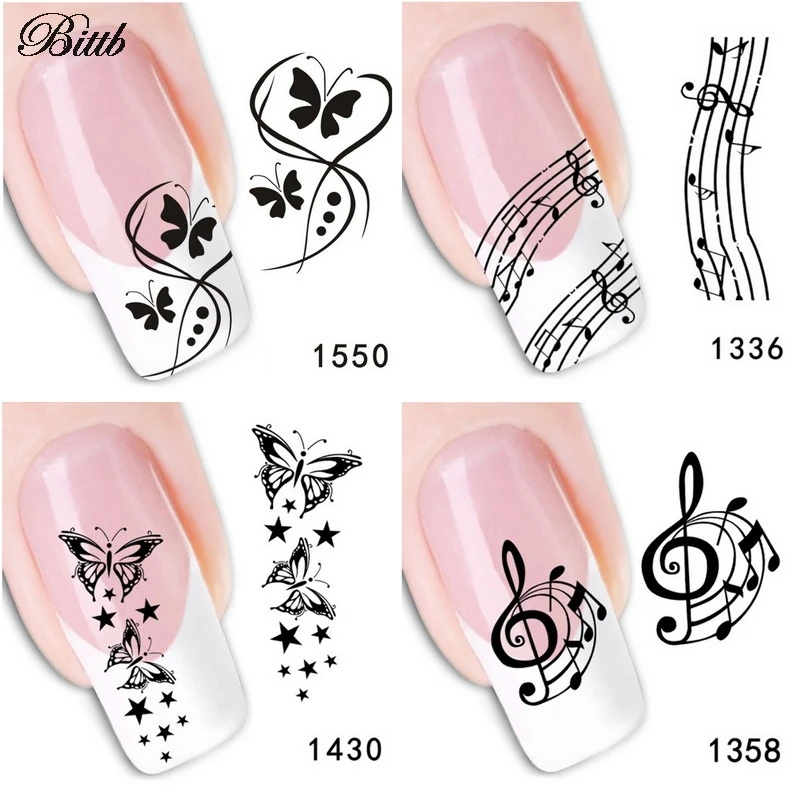 

LuckForever 3Pc Nail Art Sticker Decorations Black Butterfly Musical Symbol Nail Art Decals Adhesive Foil Nail Stickers Manicure