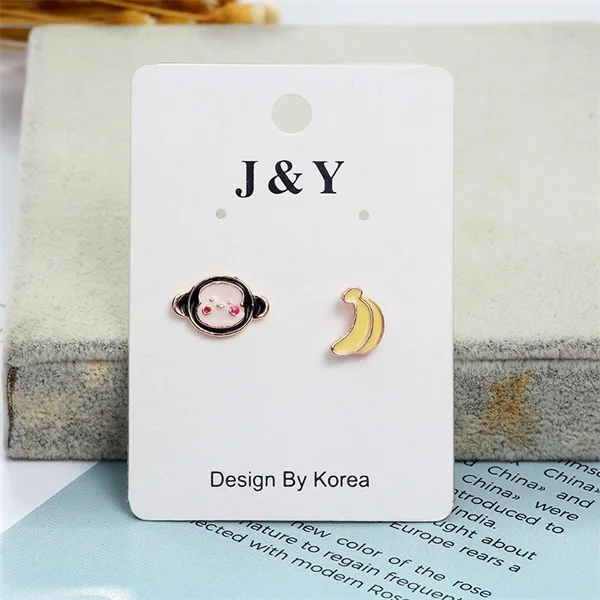 Корейские милые серьги-гвоздики с животными Фламинго попугай Единорог Жираф обезьяна банан Асимметричные женские серьги Модные ювелирные изделия - Окраска металла: Style-1