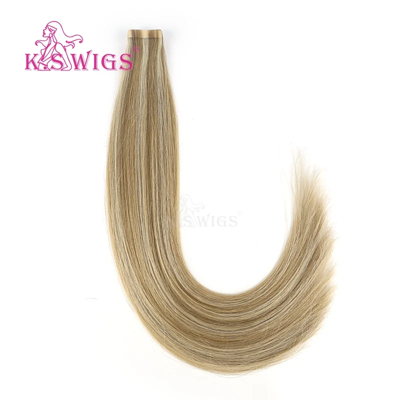K.S WIGS Straight Tape In  Remy Hair Extensions Double Drawn Skin Weft On Adhesive Piano Color 16'' 20'' 24''