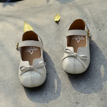 

Baby Girls Leather Shoes with Bowknot Genuine Leather Flat Heel Solid Color Princess Casual Shoes Bowtie Buckle Moccasins 21-35