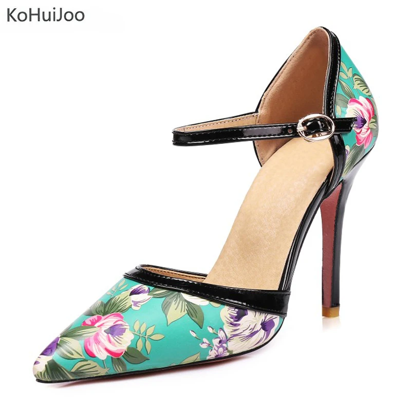 

KoHuiJoo Women Pumps Pointed Toe Basic Party Thin High Heel Shoes 2018 Buckle Strap Ladies Shoes Sexy Fashion Sandals Big Size