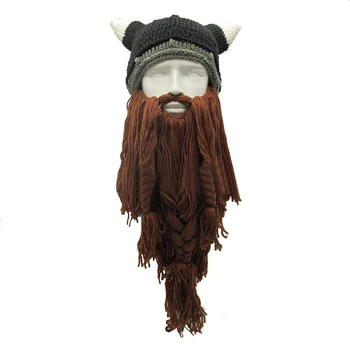 

8PCS / LOT SINGYOU Funny Beard Beanie Hats Men Winter Warm Cap Handmade Knitted Pirate Halloween Hats Men's Beanies