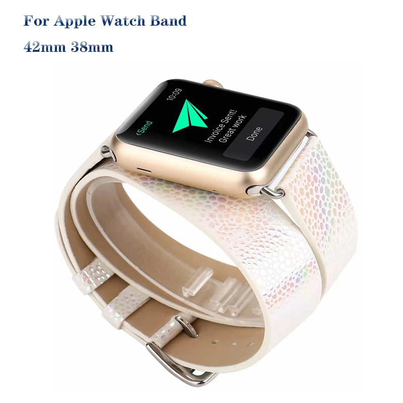 

Genuine Leather Double Circle Bracelet Strap for Apple Watch band 42/38mm Flash Fish-Scale Pattern bands for iwatch series 3 2 1