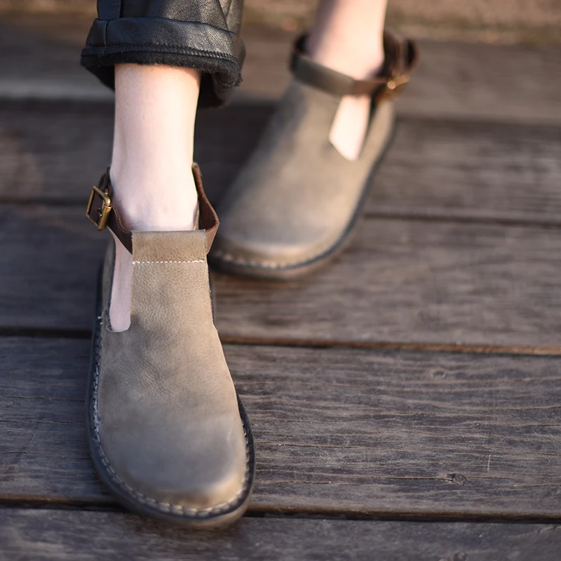 

Artmu Fashion Round Toe Women Shoes Genuine Leather Shoes Handmade Female Flats Mary Jane Women Ankle Strap Buckle Shoes