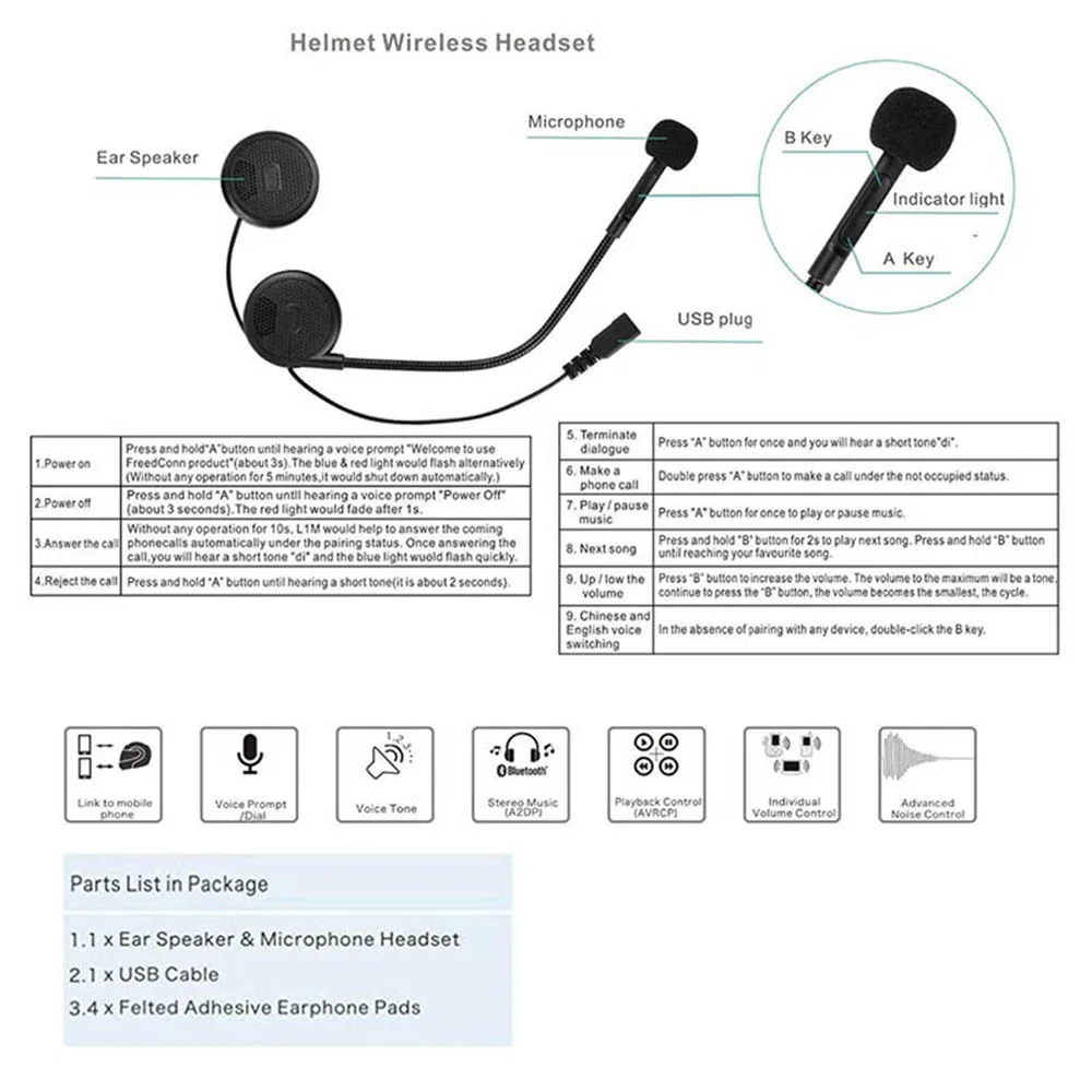 Гарнитура Aileap для мотоциклетного шлема Bluetooth беспроводные наушники с микрофоном