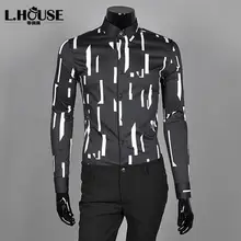 S-XL! Новинка Мужская модная качественная Весенняя эластичная Мужская рубашка для банкета, Повседневная тонкая рубашка с длинным рукавом, костюмы певицы