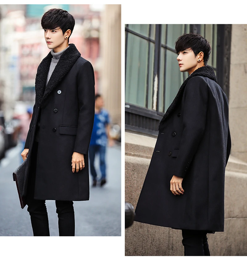trench coat men winter lamb fur coat mens overcoat Modis  (10)
