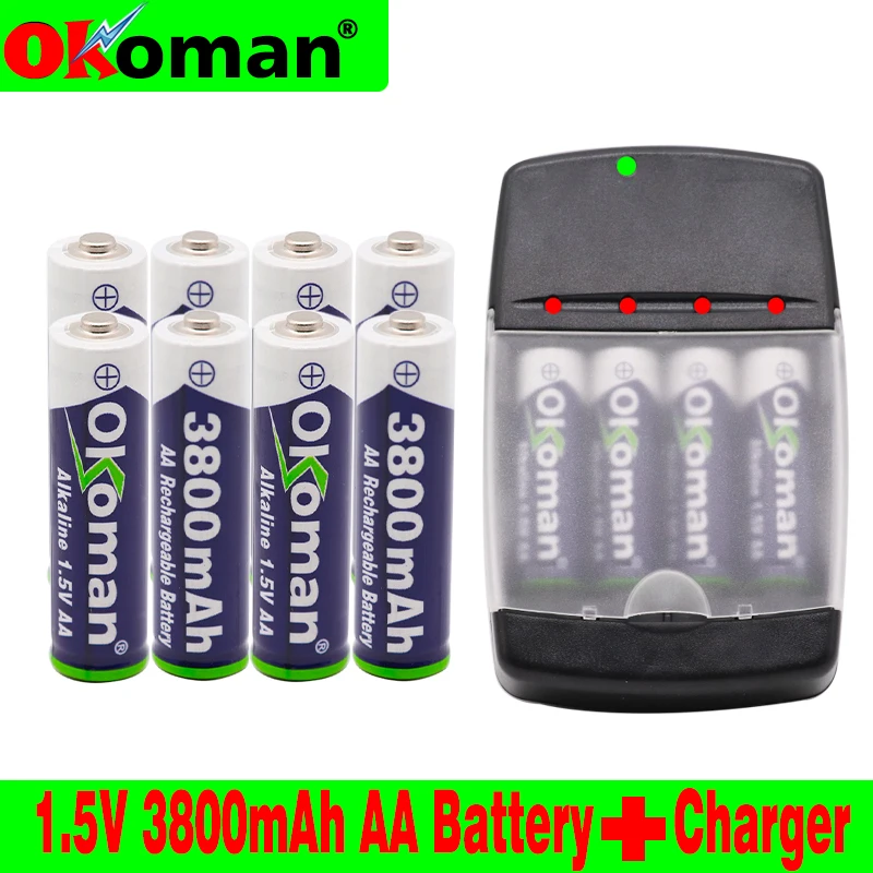 

2019 New AA 3800mah 1.5V alkaline rechargeable battery for LED light electric toy battery and four-slot alkaline battery charger