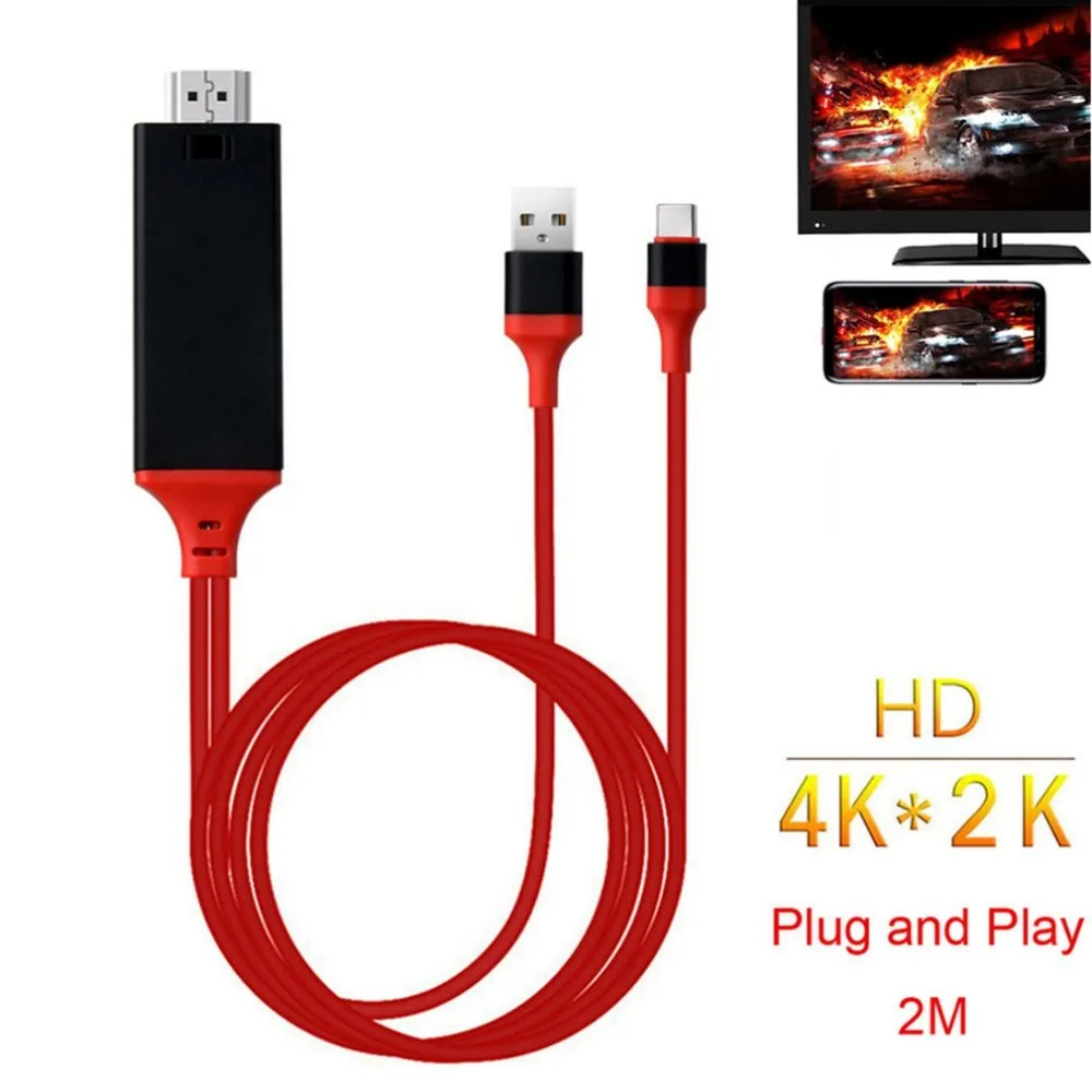 USB-C type C к HDMI HD ТВ кабель адаптер, hdmi-кабель для samsung Galaxy S10 Note 9 MacBook прочный красный цвет портативный