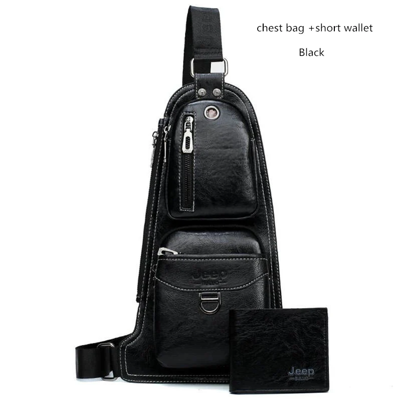 Мужская модная сумка jeep buluo, слинг-сумка цвета хаки, кожаная заплечная сумка, повседневная однолямочная сумка для документов, модель 6196, все сезоны - Цвет: Black 6196-W002