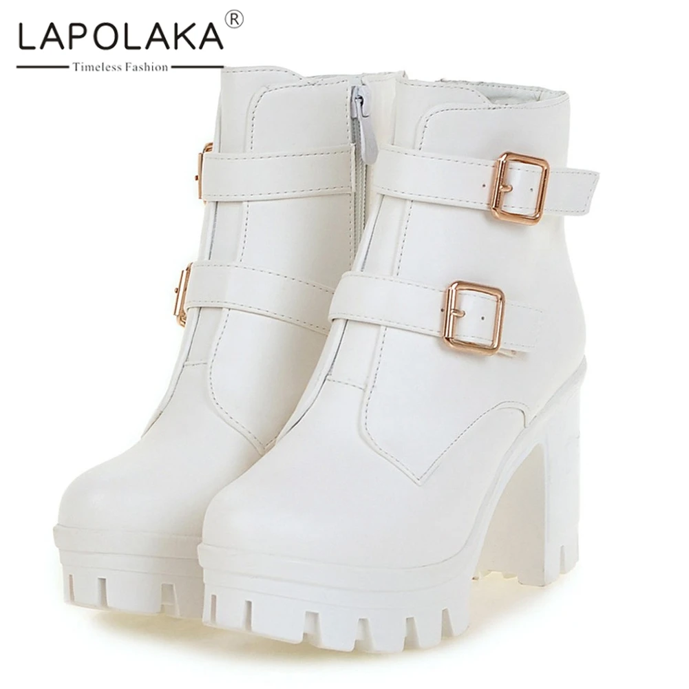 Lapolaka/2019 г. женские зимние ботинки на меху на молнии, большие размеры 33-43 Женская обувь ботильоны на высоком квадратном каблуке и платформе