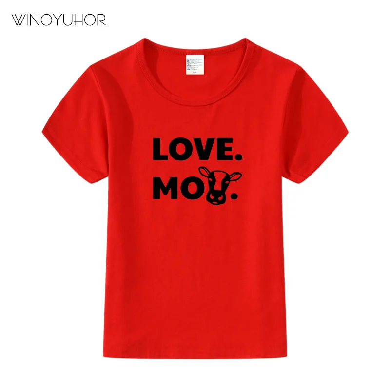 Red Boys Funny T-shirt Novelty Love Moo Cow Cartoon Print T Shirts Kids Girls Short Sleeves Toddler Tops Cute Animal Tee - Цвет: Red