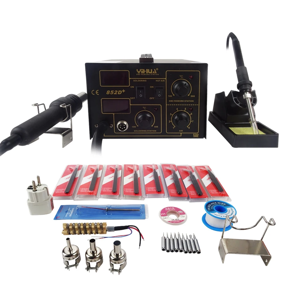 

110V/220V YIHUA-852D+ Soldering Station Hot Air Gun Digital Soldering Iron welding machien with the English Manual
