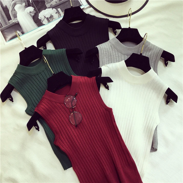 

Summer Women's Slim Knitting O-neck Basic Tank Tops Female Knitted Camis Sleeveless T shirts Pullovers for Women 2018