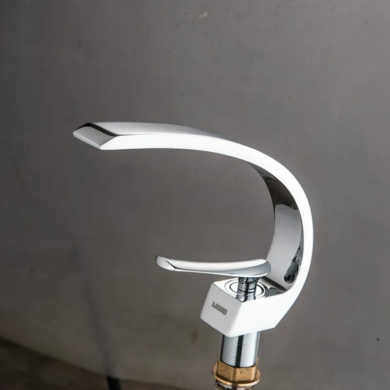 MOIIO Bathroom Sink Basin Faucet Deck Mount Bright Chrome Washing Basin Mixer Water Taps Creative Hot Cold Water Crane Mixers