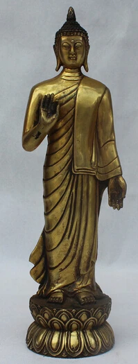 

269@g++12" Tibet Buddhism Bronze Gilt Thailand Ayutthaya Maitreya Buddha Stand Statue