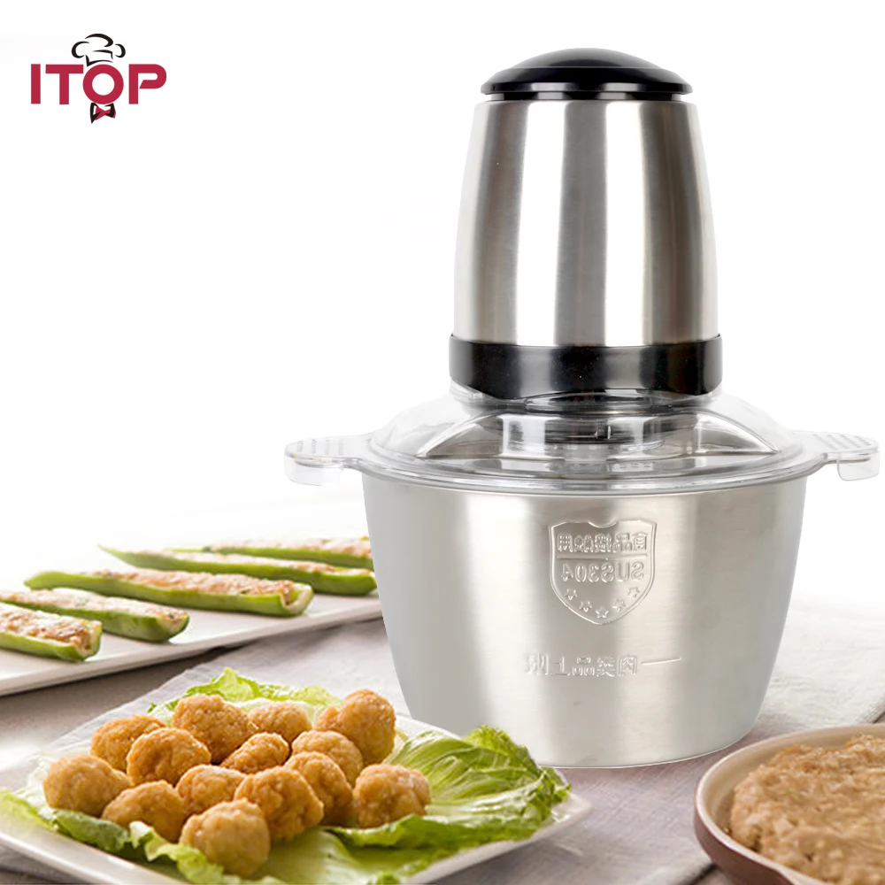 

ITOP Electric 350W Meat Chopper Automatic Mincing Machine Small Home Use Stainless Steel Meat Grinder 2L Bowl