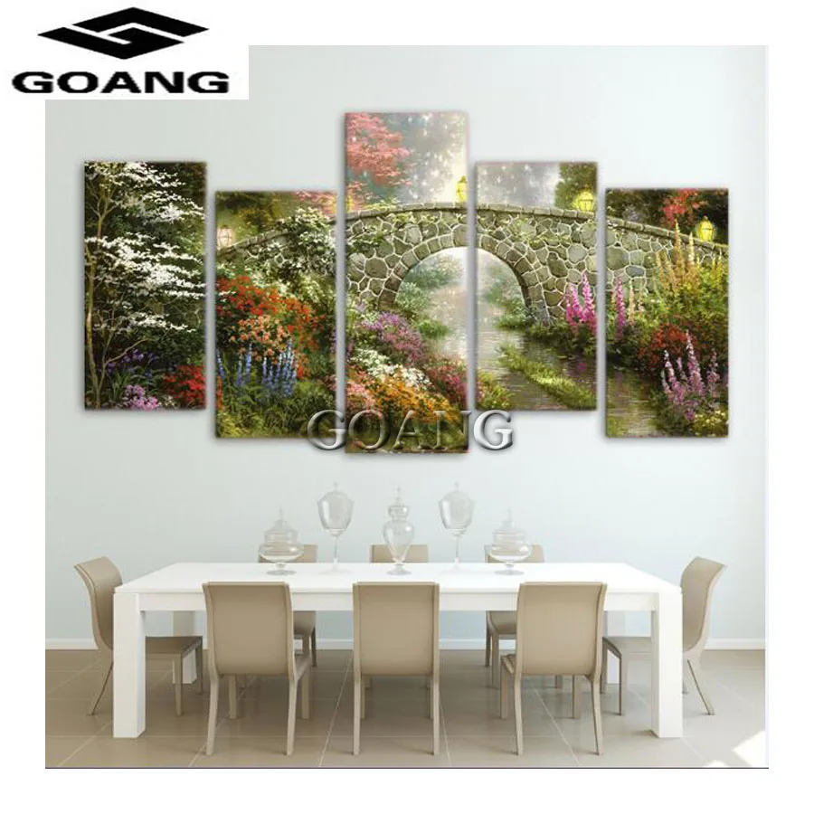 

5PCS diy diamond mosaic art painting 5D DIY Diamond Painting bridge nature scenery diamond embroidery icon home wall decoration
