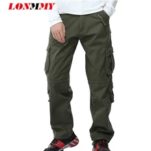 LONMMY плюс размер 40 брюки мужские брюки карго Военный стиль боковая молния хлопок Мульти карманы брюки для мужчин новая весна