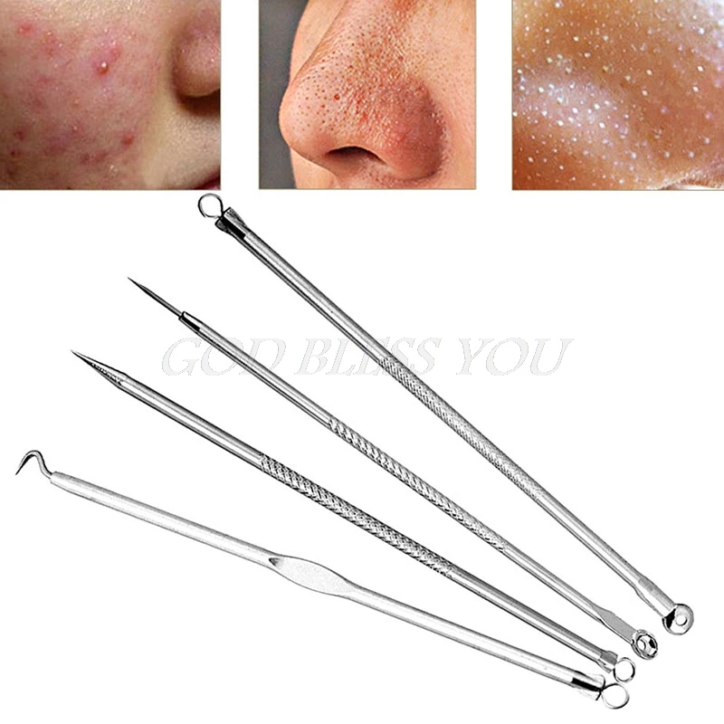 

4 Pcs Acne Blemish Pimple Extractor Needles Tool Blackhead Comedone Remover Clean Tools Kit