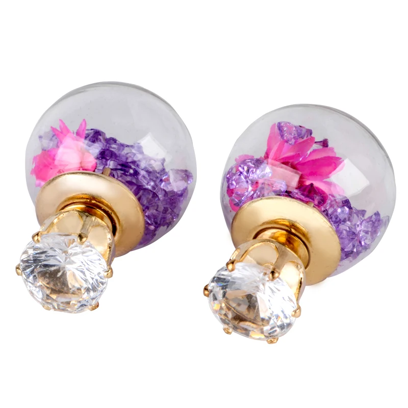 Hot Fashion Women Lady Elegant Flower Spherical Rhinestone Ear Stud Earrings