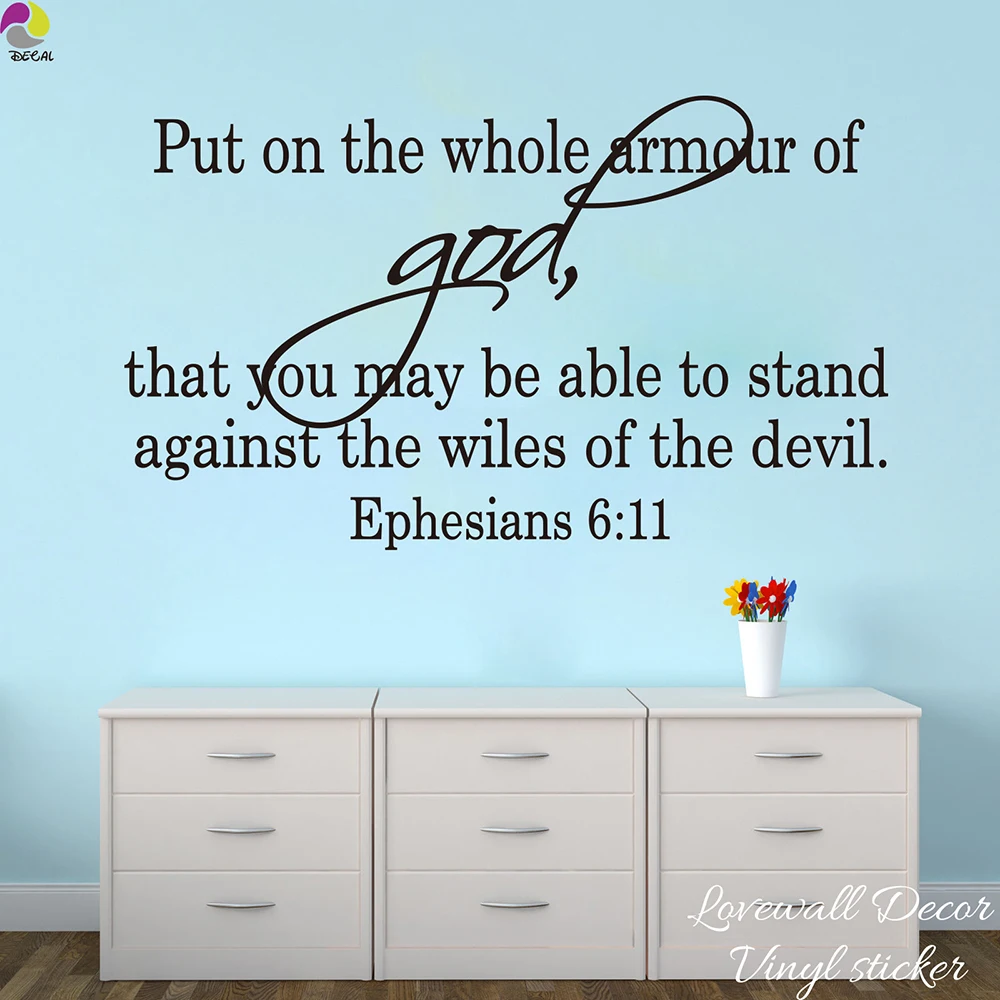 Epheians 611 Religous Bible verse Wall Sticker Living Room Bedroom Motivational Inspirational Quote Wall Decal Vinyl Decoration (2)