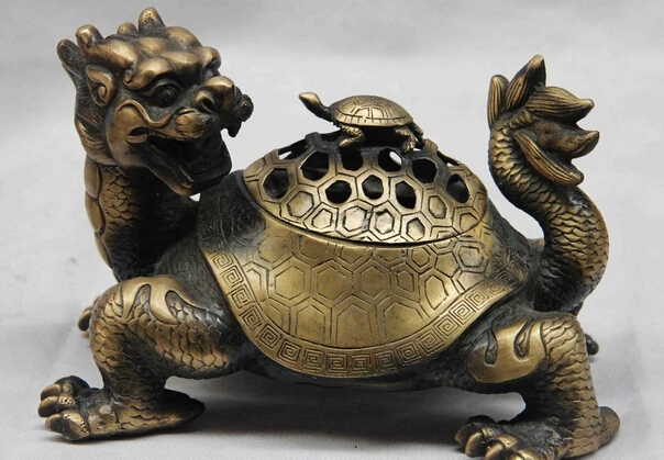 

Elegant old S0974 China Copper Bronze Buddhism Temple Dragon turtle Tortoise Incense Burner Censer statue