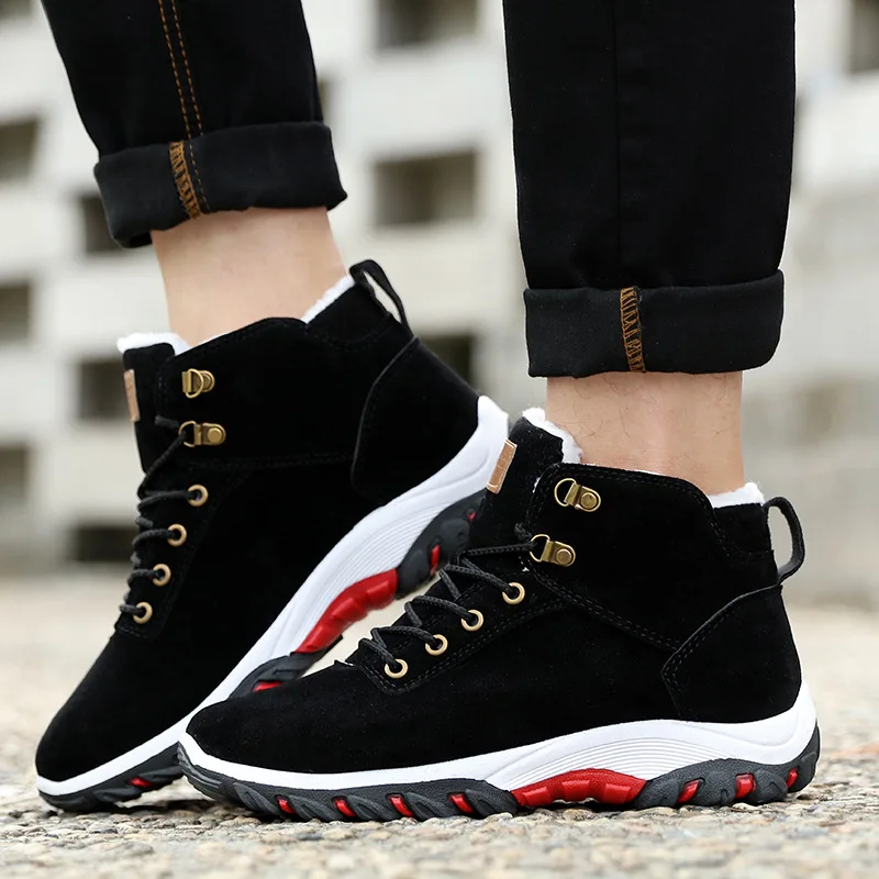 

BACKCAMEL Winter Men's Snow Boots Velvet Warm Boots Non-slip Lace Casual Cotton Boots Flat Winter Footwear for Men Size 39-44