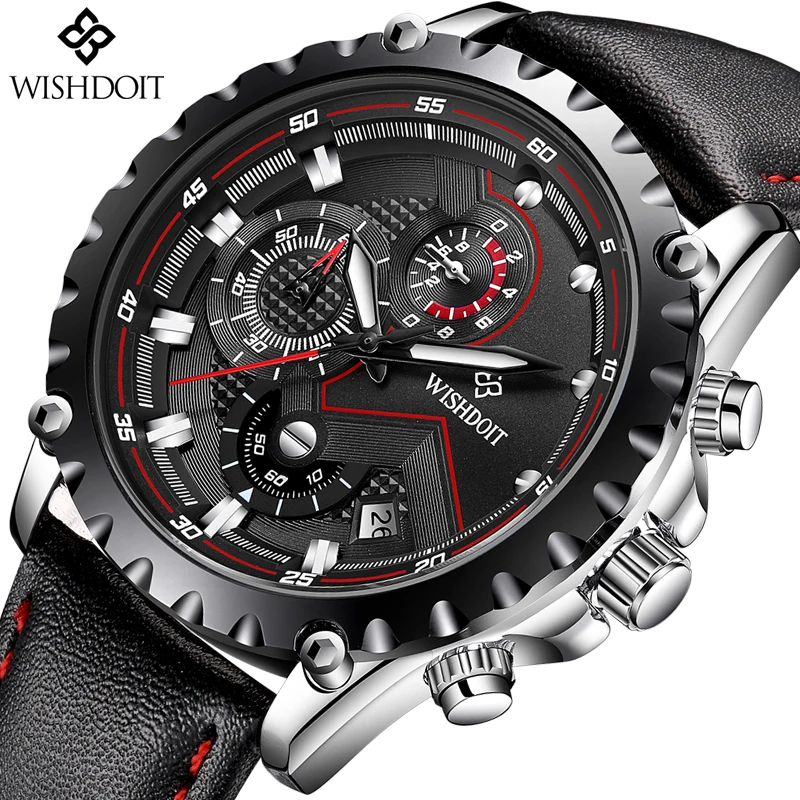 

WISHDOIT Fashion Sports Quartz Watch Mens Watches Top Brand Luxury Delicate Leather Waterproof Business Watch Reloj Hombre 2019