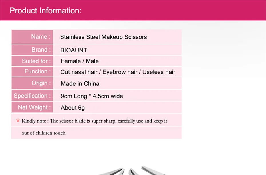 BOAUNT 1 шт., женские ножницы для макияжа из нержавеющей стали, ножницы для бровей, триммеры для бровей, носовые волосы, триммер для удаления волос