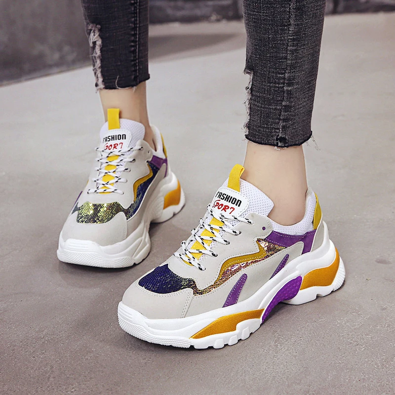 

Women Sneakers Spring New Fashion Casual Shoes Woman Comfortable Female Glitter Platform Shoes Chunky Sneakers Chaussure Femme