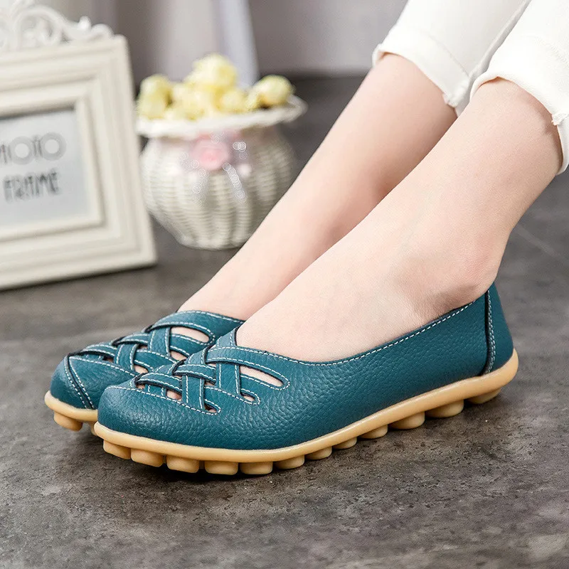 

Leather Beef Tendon bottom Shallow flat women shoes 2019 summer shoes women Fashion Hollow Breathable Slip-On Casual female shoe
