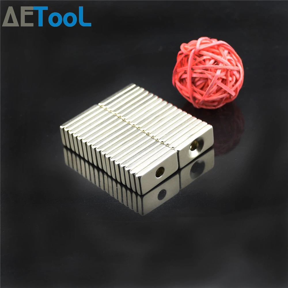 

AETool 20 x 10 x 3mm Square Strong Magnets Hole 4mm Rare Earth Neodymium N52 Permanent magnet Hard to apart away