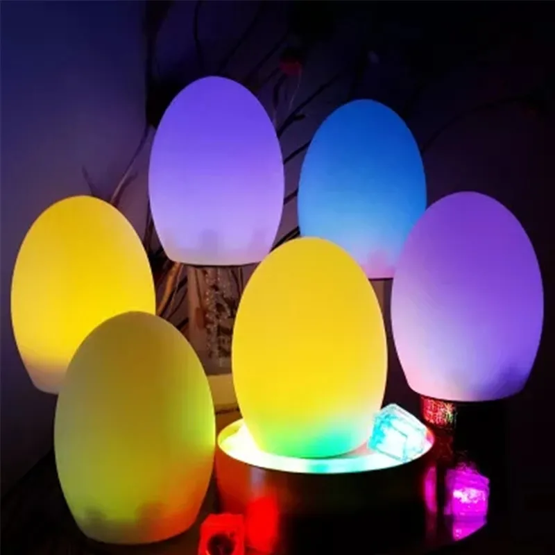 Egg shape LED remote control colorful light rechargeable bar table lamp